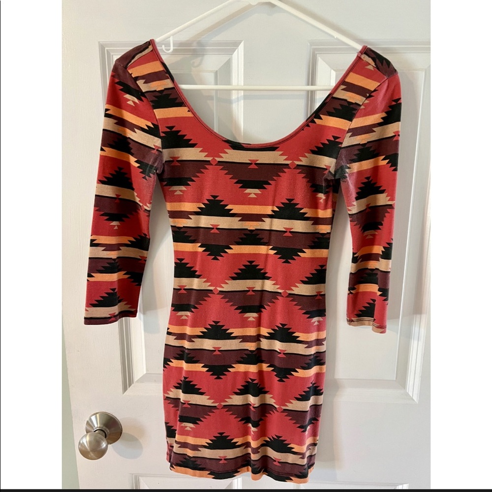 Aztec pattern long sleeve dress, size xs, brand-charlotte russe